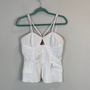 Fashion Star Macy’s Rave White Strappy Peplum corset Top women size 10